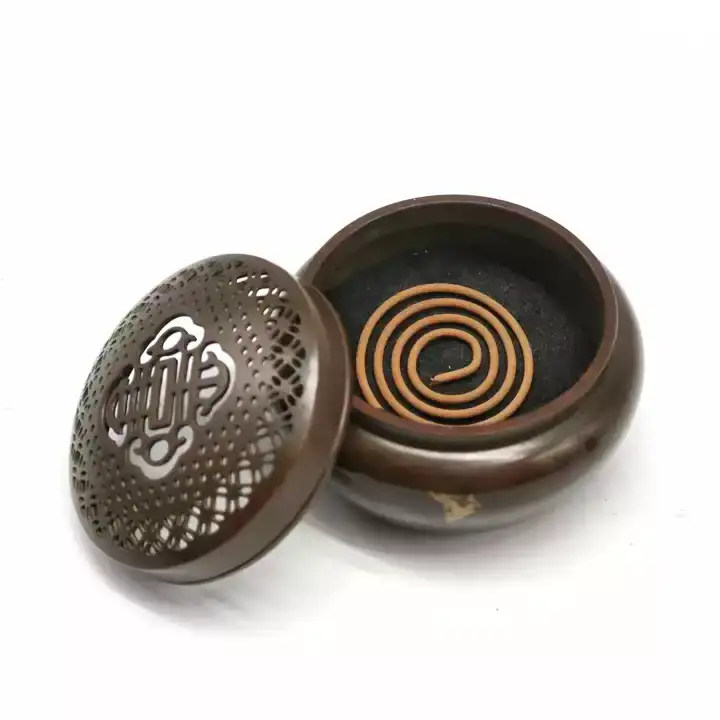 Gold Splash Purple Copper Portable Incense Burner - Round Coil Censer with Lid - Back View