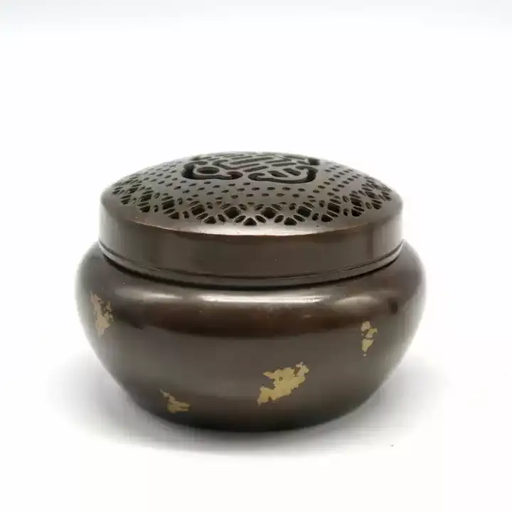 Gold Splash Purple Copper Portable Incense Burner - Round Coil Censer with Lid regular brown