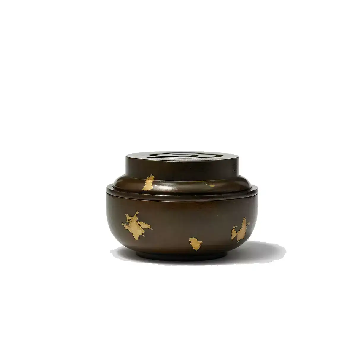 Gold Splash Purple Copper Incense Pot - Antique Agarwood Burner with Cloud Lid - Front View