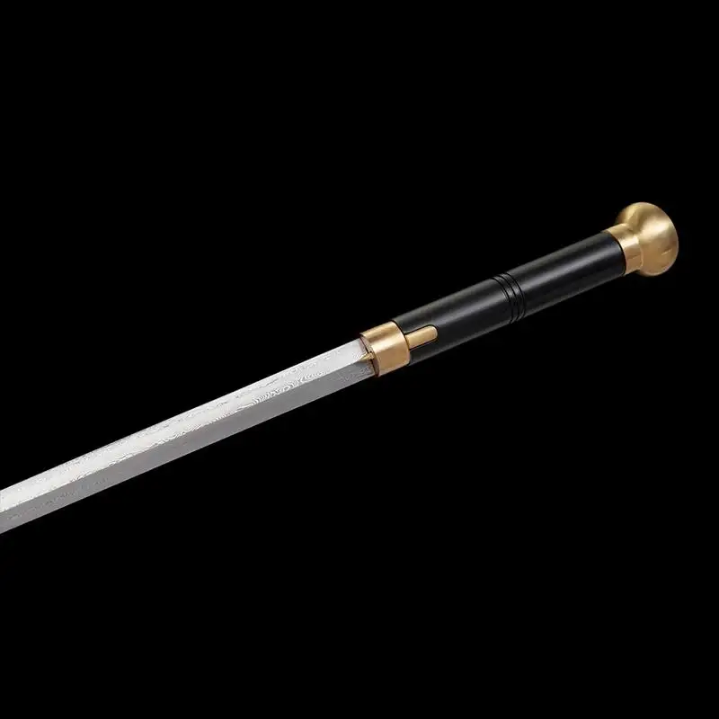 Premium Black & Gold Concealed Sword Cane Damascus - Raw Steel Fittings - Blunt Blade silver
