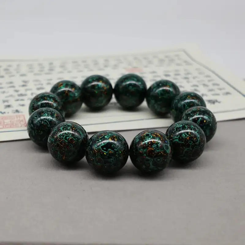 Chinese Lacquerware & Urushi, Buddha & Taoism Bracelet 20mm x 12 green