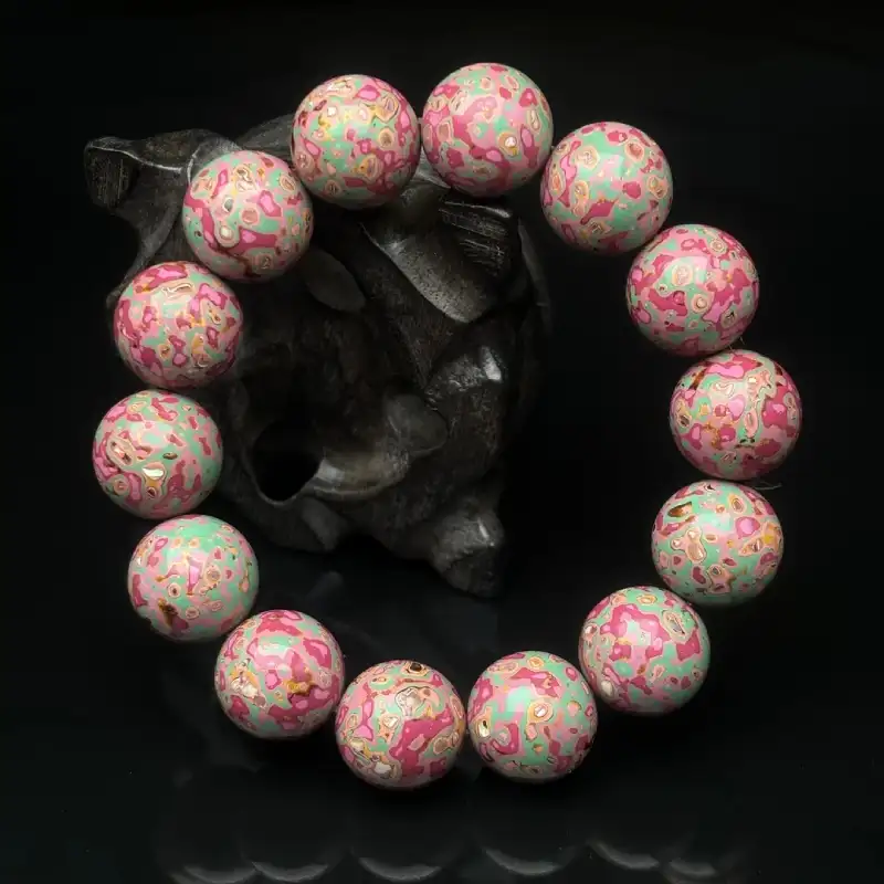 Chinese Lacquerware & Urushi, Buddha & Taoism Bracelet 12mm x 16 white with pink