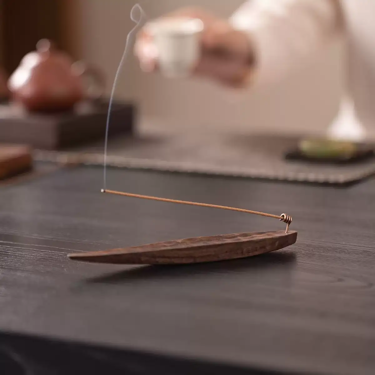 The Zenith Vessel | Hand-Carved Ebony & Walnut Zen Incense Boat - Front View