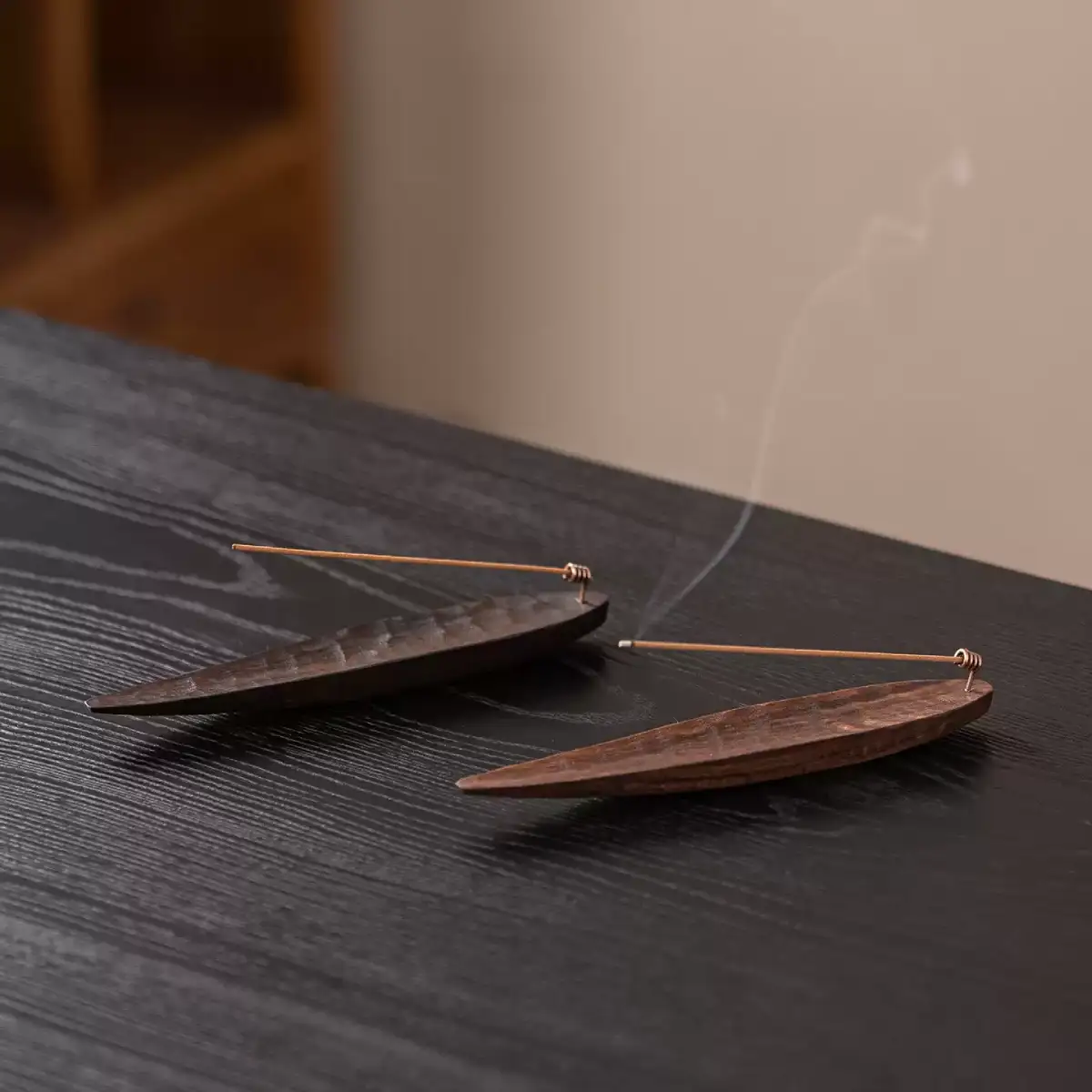 The Zenith Vessel | Hand-Carved Ebony & Walnut Zen Incense Boat - Lifestyle Display