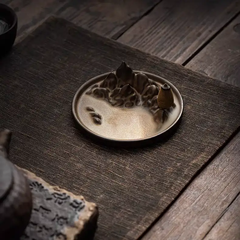 Vintage Golden Mountain Incense Holder | Artisanal Ceramic Burner - Lifestyle Display