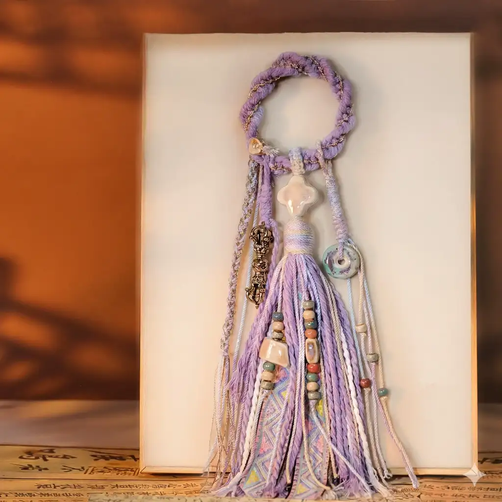 Spirit of the Himalayas: Authentic Handmade Tibetan Good Luck Tassel Charm regular light purple