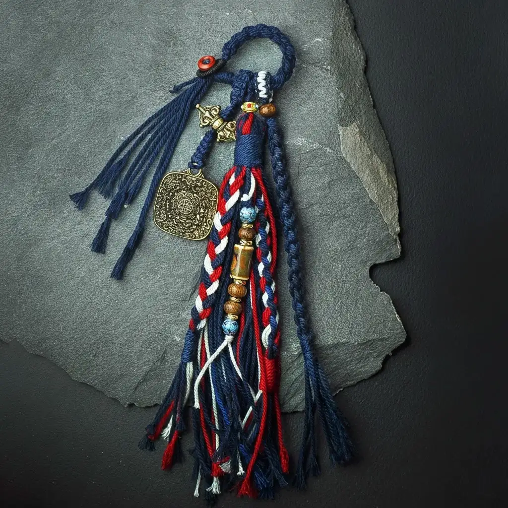 Spirit of the Himalayas: Authentic Handmade Tibetan Good Luck Tassel Charm regular blue
