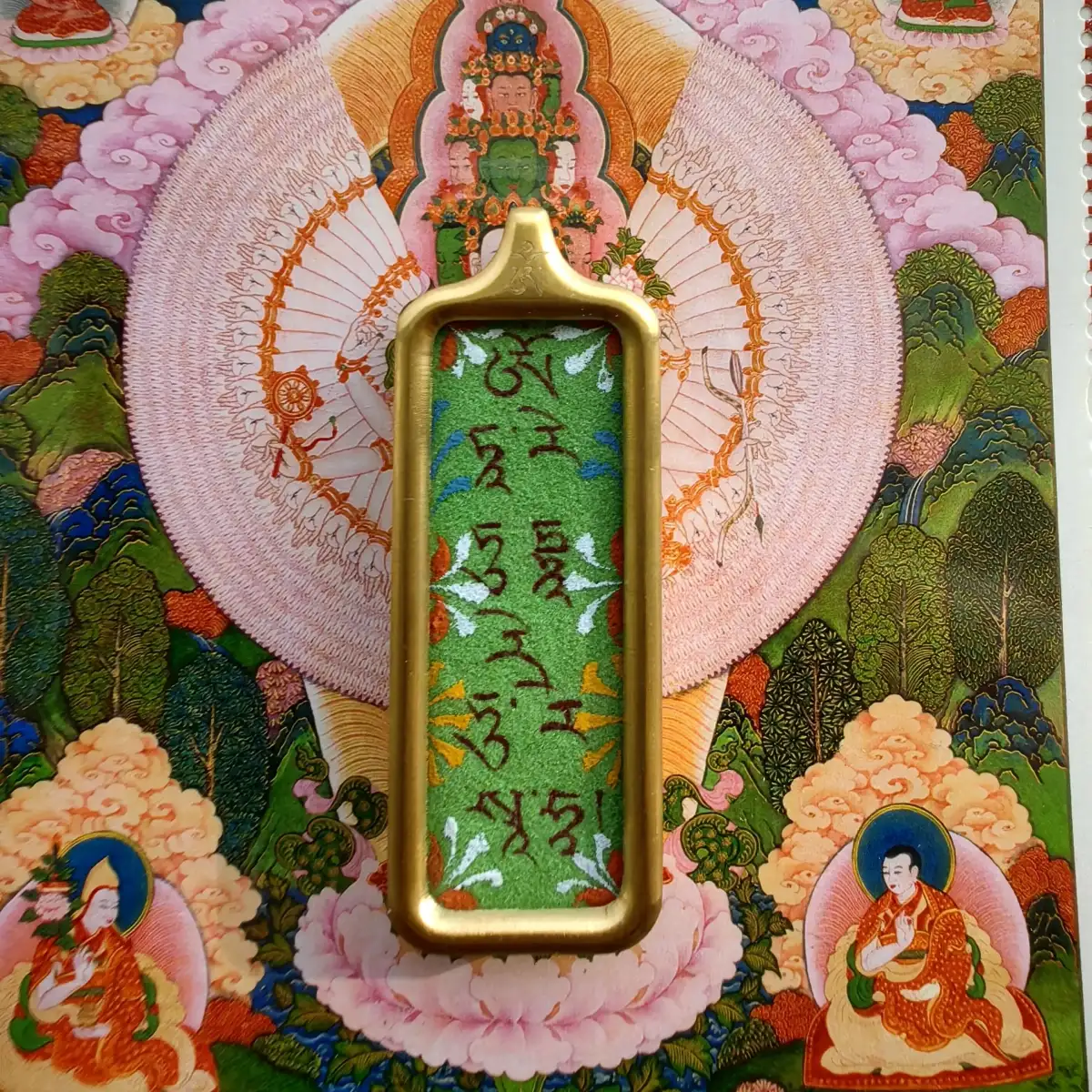 Sacred Art of Tibet: Authentic Hand-Painted Thangka by Master Artisans 30mm green