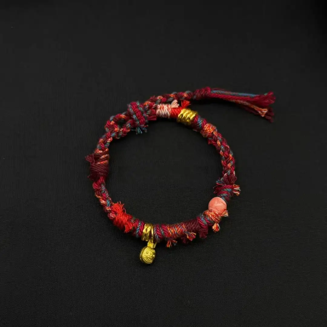 Himalayan Blessing: Handwoven Tibetan Lucky Knot Bracelet with Sacred Charms regular rinpoche