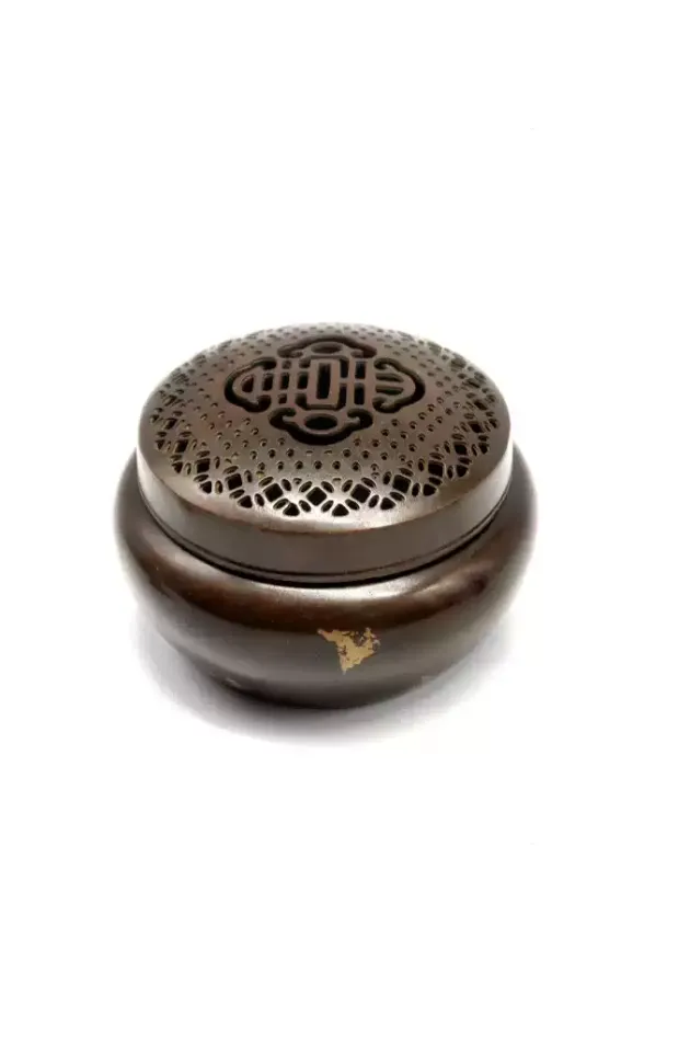 Gold Splash Purple Copper Portable Incense Burner - Round Coil Censer with Lid