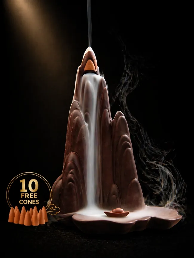 Ceramic Mountain River Waterfall Incense Burner