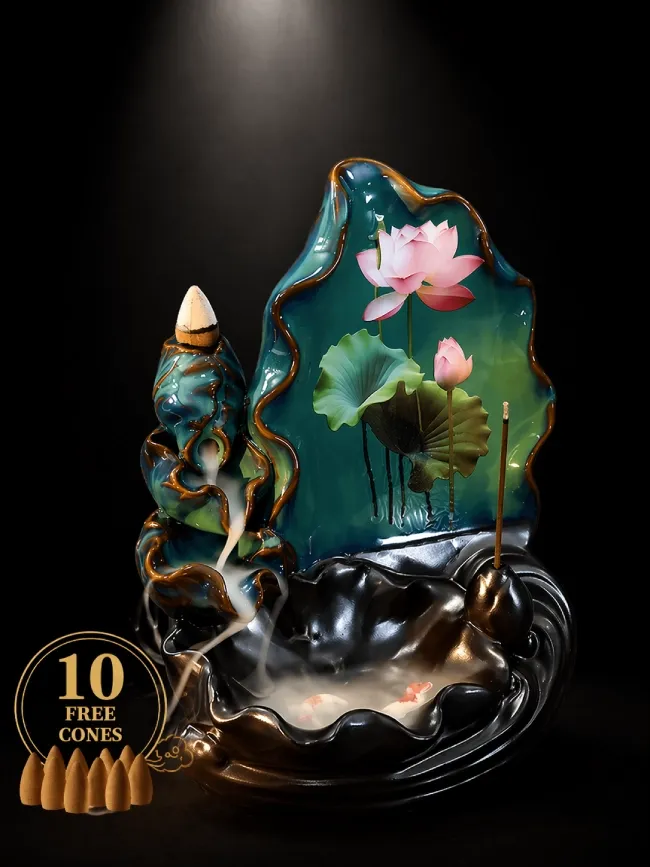 Ceramic Zen Lotus Waterfall Backflow Incense Burner