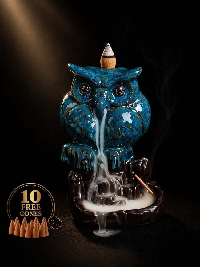 Ceramic Cute Owl Waterfall Backflow Incense Burner