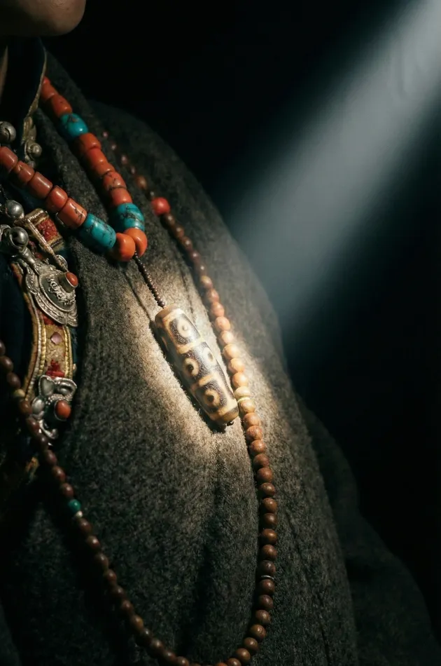 Authentic Tibetan Hand-Braided Dzi Bead Amulet Necklace – Sacred Talisman for Harmony, Luck, and Positive Energy
