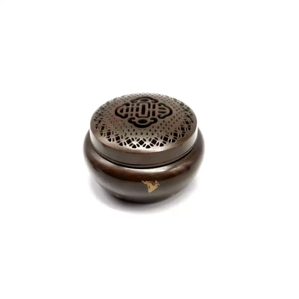 Gold Splash Purple Copper Portable Incense Burner - Round Coil Censer with Lid - Front View