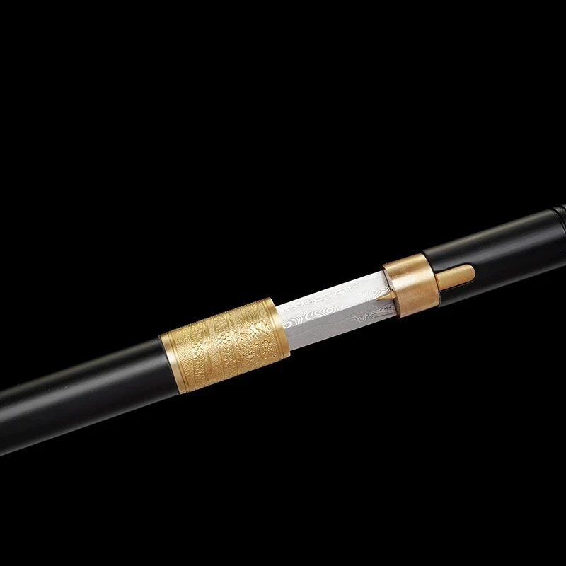 Premium Black & Gold Concealed Sword Cane - Front View