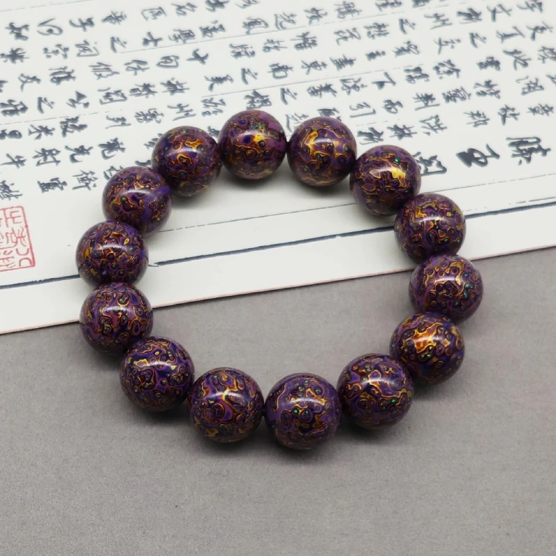 Chinese Lacquerware & Urushi, Buddha & Taoism Bracelet 12mm x 16 purple with gold