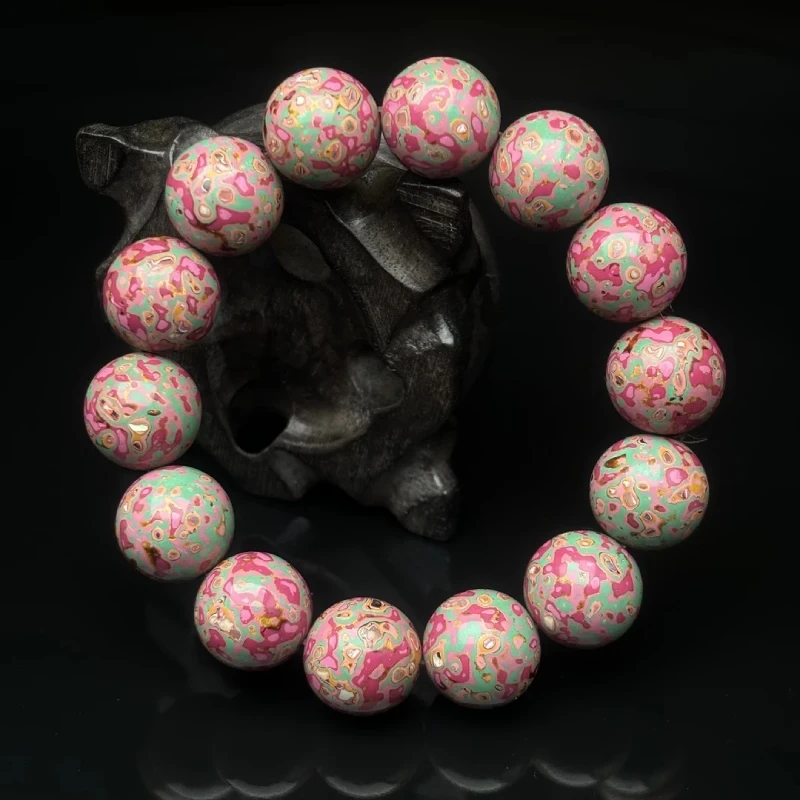 Chinese Lacquerware & Urushi, Buddha & Taoism Bracelet 12mm x 16 white with pink