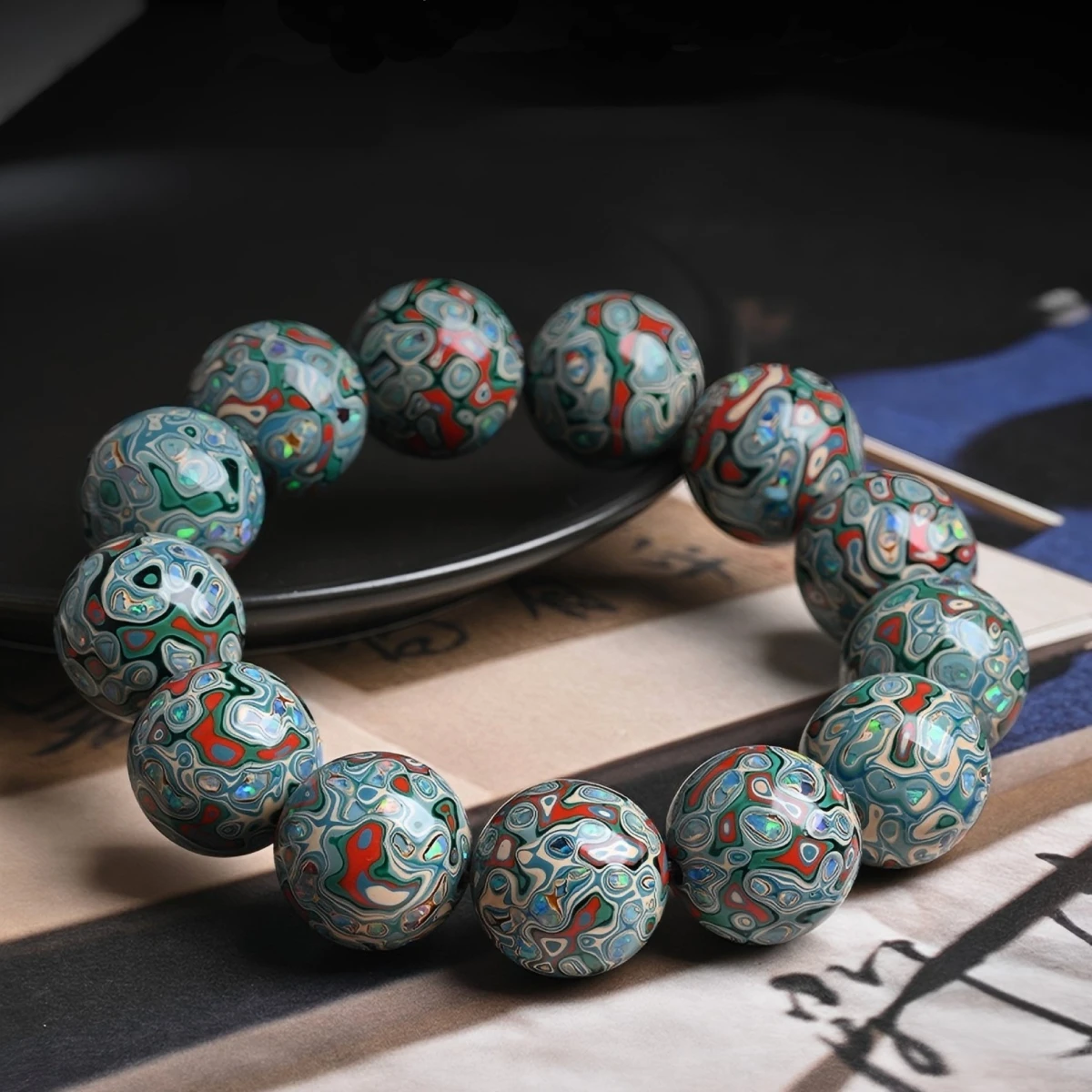 Chinese Lacquerware & Urushi, Single Buddha Mala Beads - Side View