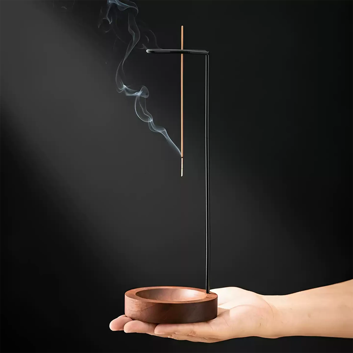The Zen Gravity Inverted Incense Holder – Solid Wood & Iron Series - Front View