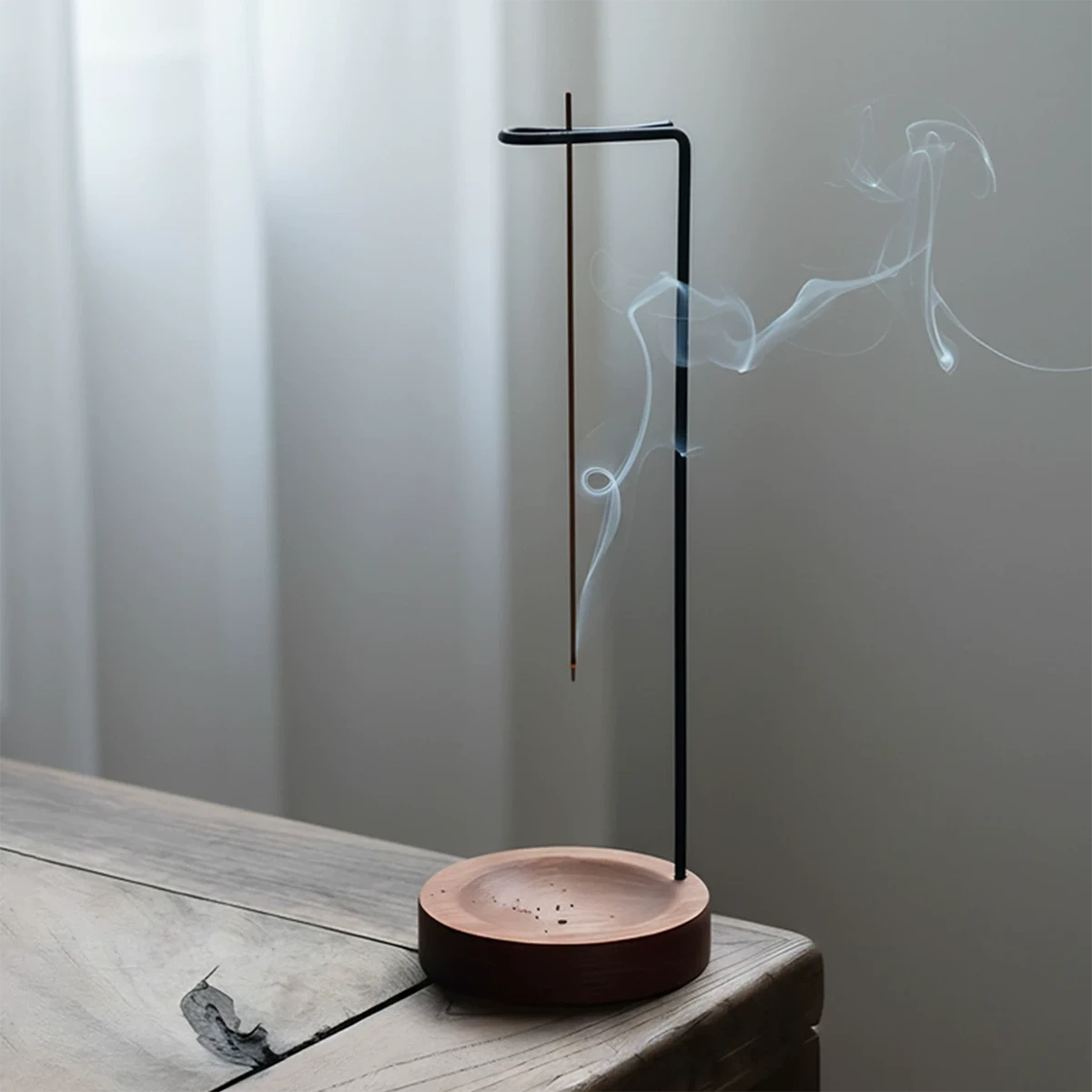 The Zen Gravity Inverted Incense Holder – Solid Wood & Iron Series - Back View
