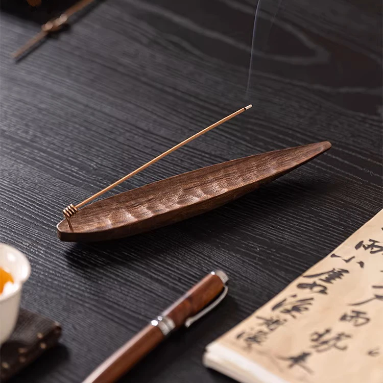 The Zenith Vessel | Hand-Carved Ebony & Walnut Zen Incense Boat - Side View
