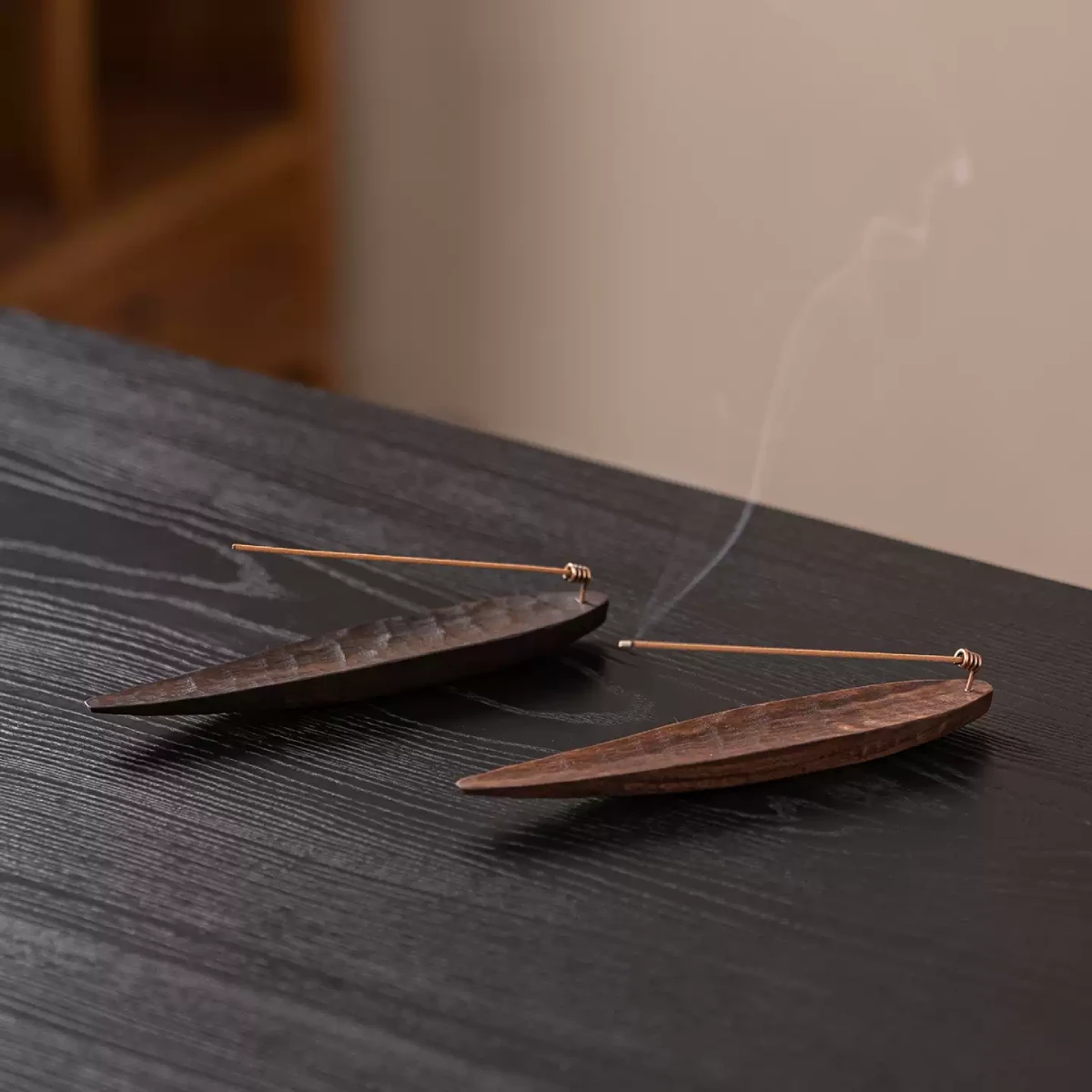 The Zenith Vessel | Hand-Carved Ebony & Walnut Zen Incense Boat - Lifestyle Display