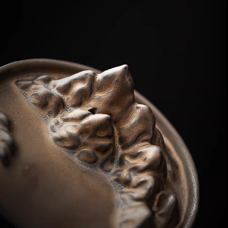 Vintage Golden Mountain Incense Holder | Artisanal Ceramic Burner - Side View