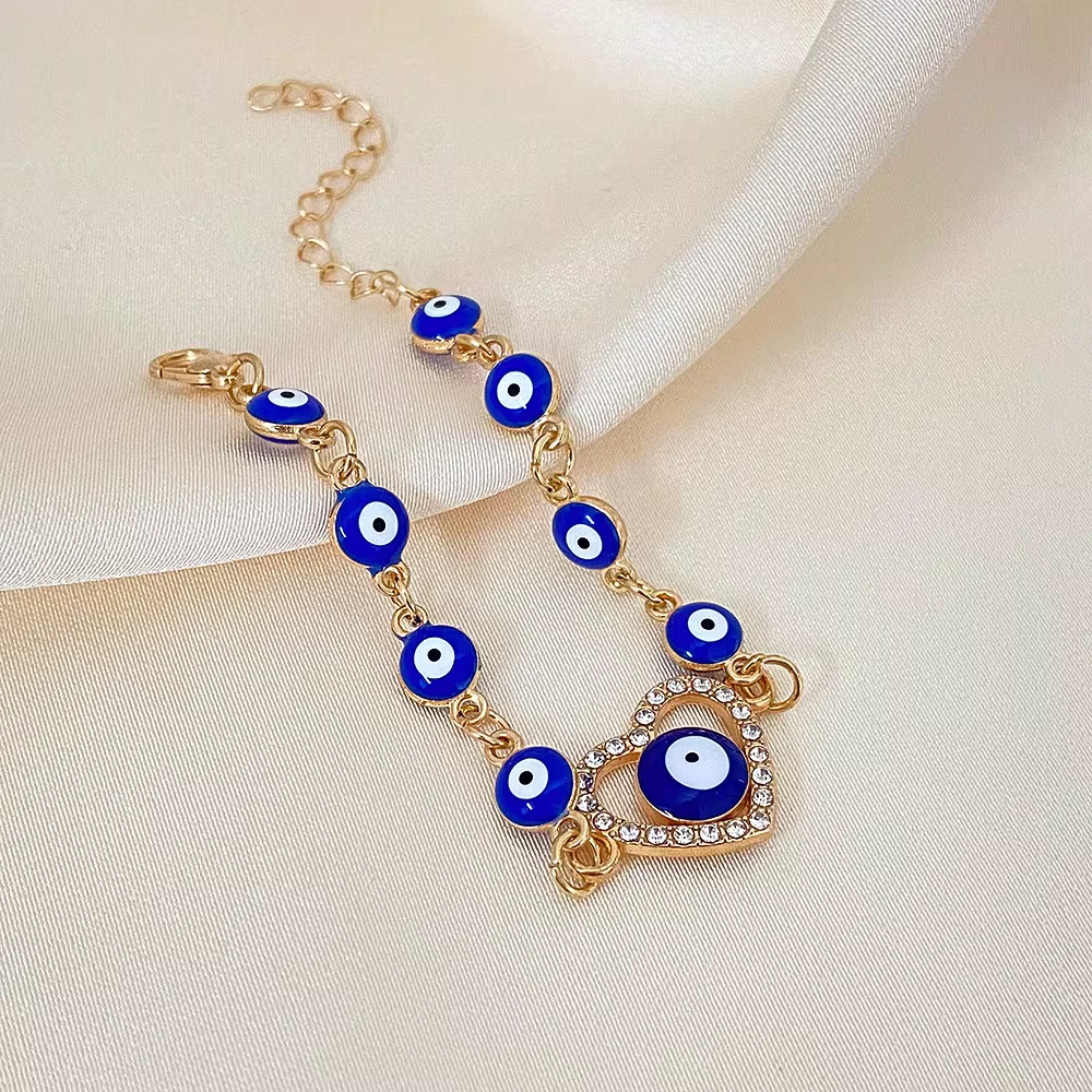 Dainty Evil Eye Heart Charm Bracelet - Gold Plated Protection Amulet Jewelry for Women - Back View