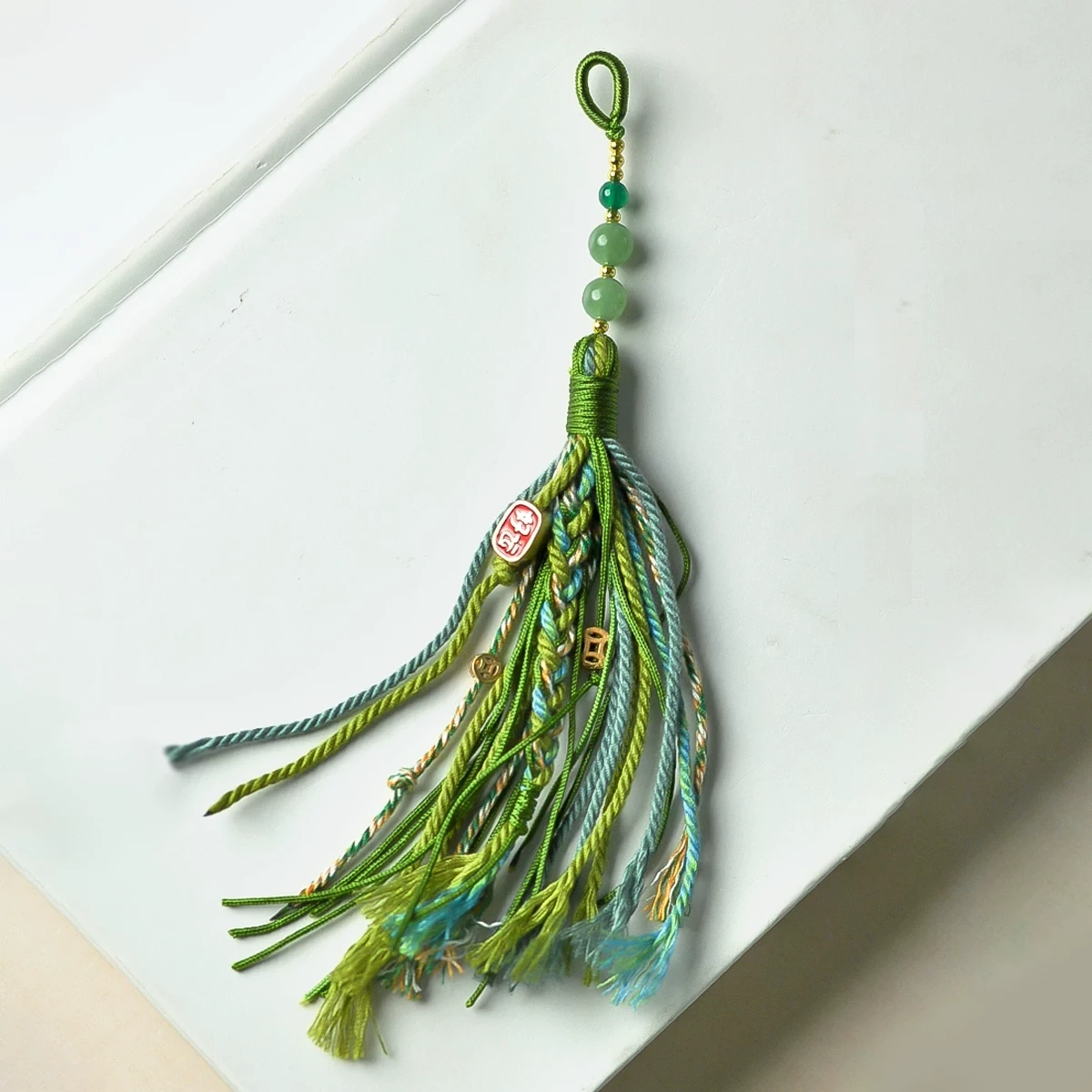 Spirit of the Himalayas: Authentic Handmade Tibetan Good Luck Tassel Charm regular green
