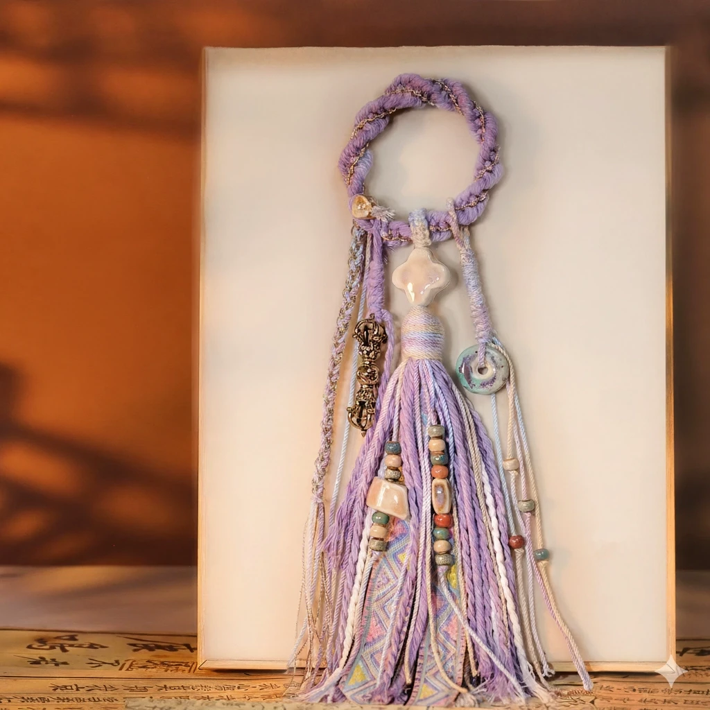 Spirit of the Himalayas: Authentic Handmade Tibetan Good Luck Tassel Charm regular light purple