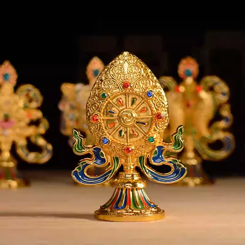 Handcrafted Tibetan Eight Auspicious Symbols (Ashtamangala) Set with Presentation Box – Golden & Colorful Enamel Talismans for Good Fortune and Positive Energy - Back View