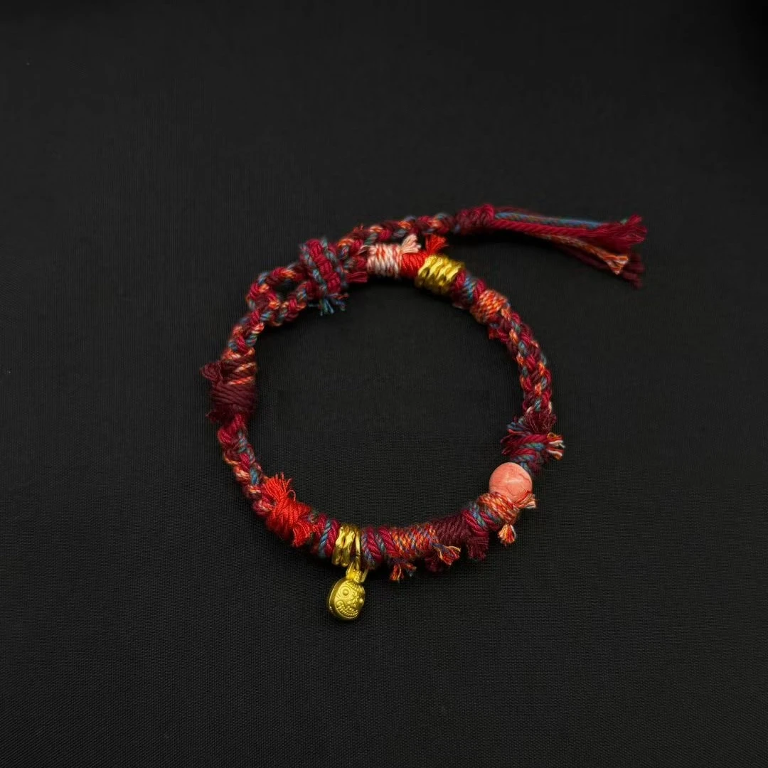 Himalayan Blessing: Handwoven Tibetan Lucky Knot Bracelet with Sacred Charms regular rinpoche